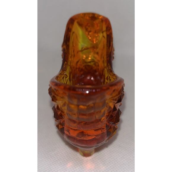 Fenton Daisy and Button Amberina Glass Slipper Shoe W/ Cat Glows Vintage - Picture 4 of 14